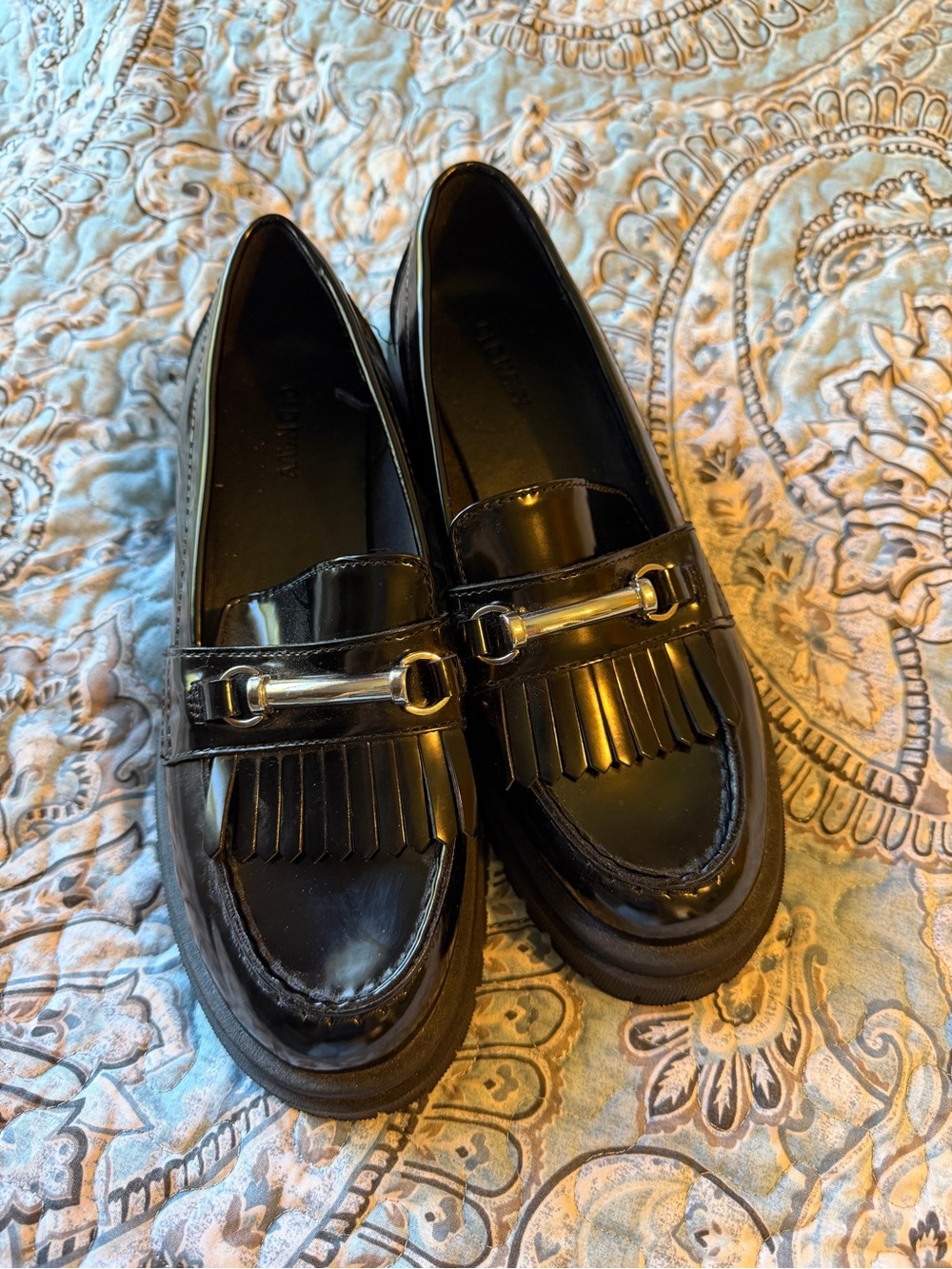 Black Patent Fringe Kiltie Loafers